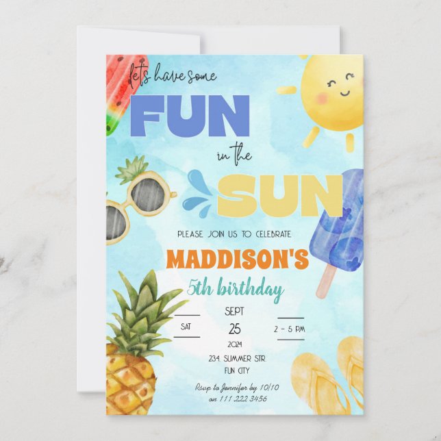 Invitación Diversión de verano en el Fiesta de la piscina de  (Anverso)