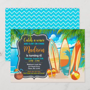 Invitación Diversión de verano en la playa surf cumpleaños