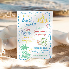 Invitación Diversión de verano hecha a mano, fiesta de playa 