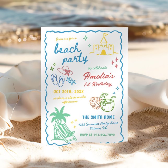 Invitación Diversión de verano hecha a mano, fiesta de playa  (Subido por el creador)