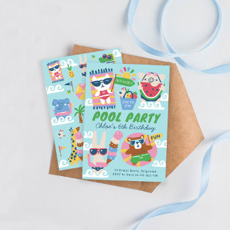 Invitación Diversión de verano para niños Animales lindos Fie