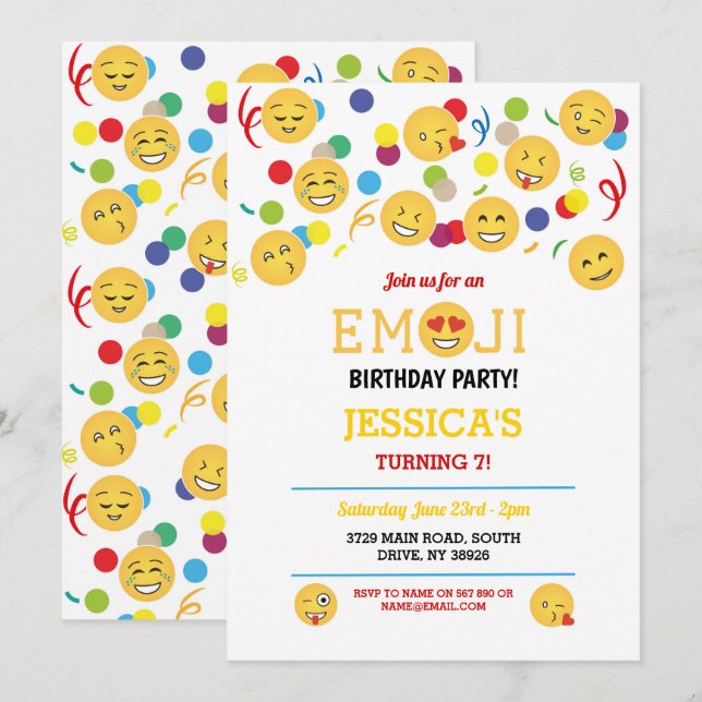 Invitación Diversión del cumpleaños de los niños de la emoji (Anverso / Reverso)
