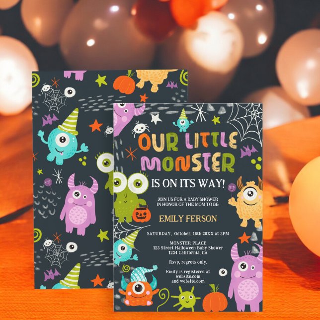 Invitación Diversión divertida Halloween pequeña ducha de beb (Cute fun Halloween little monster baby shower Invitation)