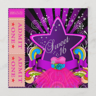 Invitación DIVERSIÓN DULCE DIECISIETE 16 Aniversario de la Fi