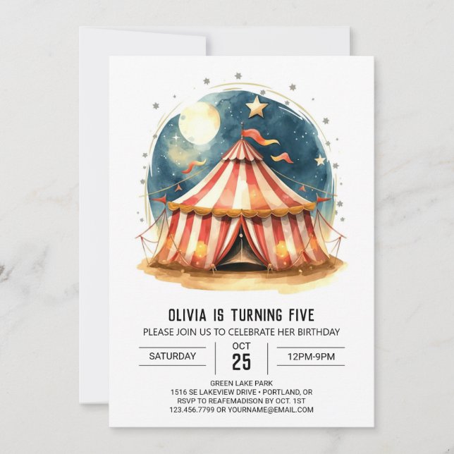 Invitación Diversión Editable Tent Circus Cumpleaños (Anverso)