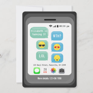 Invitación Diversión Emoji Mensajes de texto Niños Fiesta de 