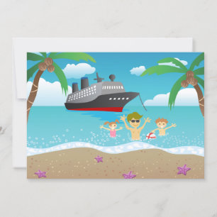 Invitación Diversión en crucero familiar en la playa tropical