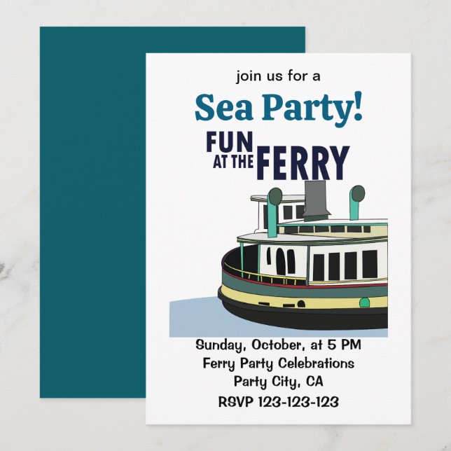 Invitación Diversión En El Fiesta Del Ferry Sea (Anverso / Reverso)