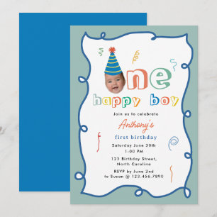 Invitación Diversión en el Primer Cumpleaños de un Niño Feliz