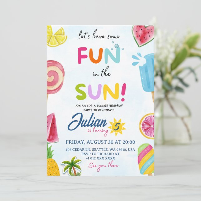 Invitación diversión en el sol (Anverso de pie)