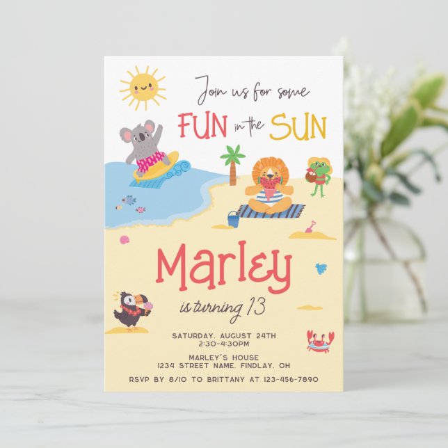 Invitación Diversión en la fiesta de cumpleaños de los animal (Anverso de pie)