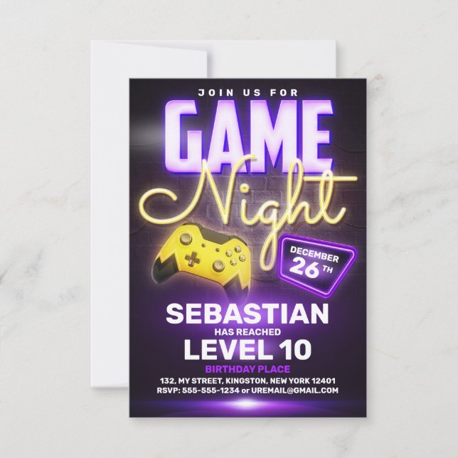 Invitación Diversión en la fiesta de cumpleaños de videojuego (Anverso)