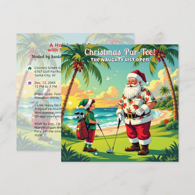 Invitación Diversión en la Fiesta de Navidad Par-Tee Tropical (Anverso / Reverso)