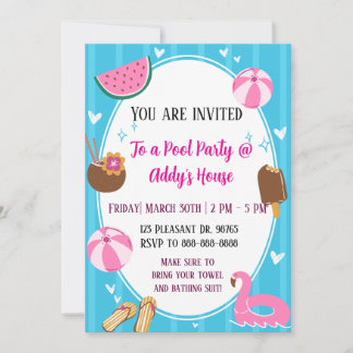 Invitación Diversión en la Fiesta de Piscina! Cumpleaños Fies
