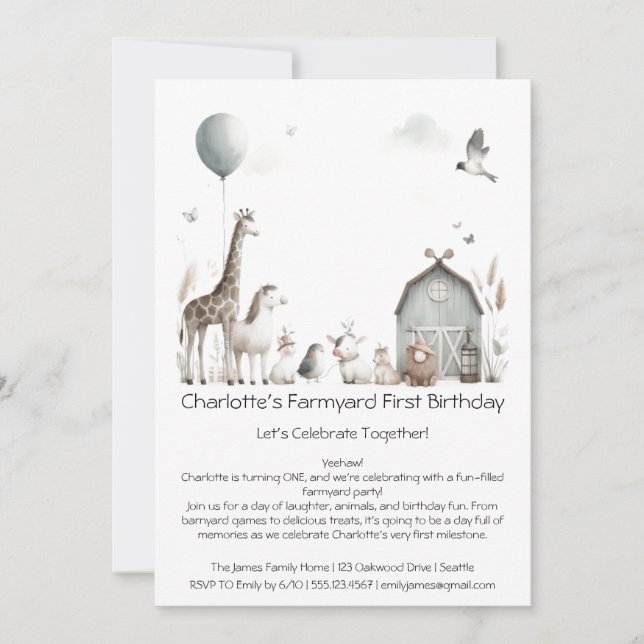 Invitación Diversión en la granja en la fiesta de cumpleaños  (Anverso)