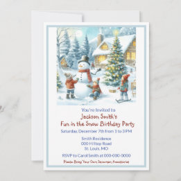 Invitación Diversión en la Nieve Cumpleaños de Niños
