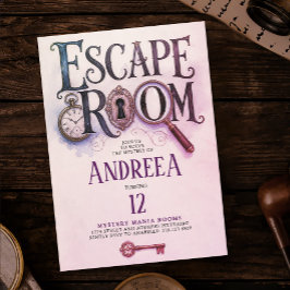 Invitación Diversión Escape Room Pastel Rosa Misterio Resolvi