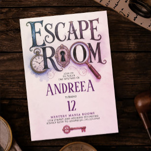 Invitación Diversión Escape Room Pastel Rosa Misterio Resolvi