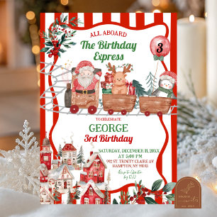Invitación Diversión Expreso de Navidad Retro Cumpleaños