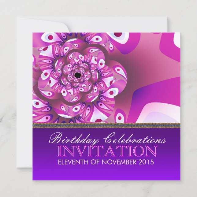 Invitación Diversión Feliz fiesta de cumpleaños rosa crujient (Anverso)