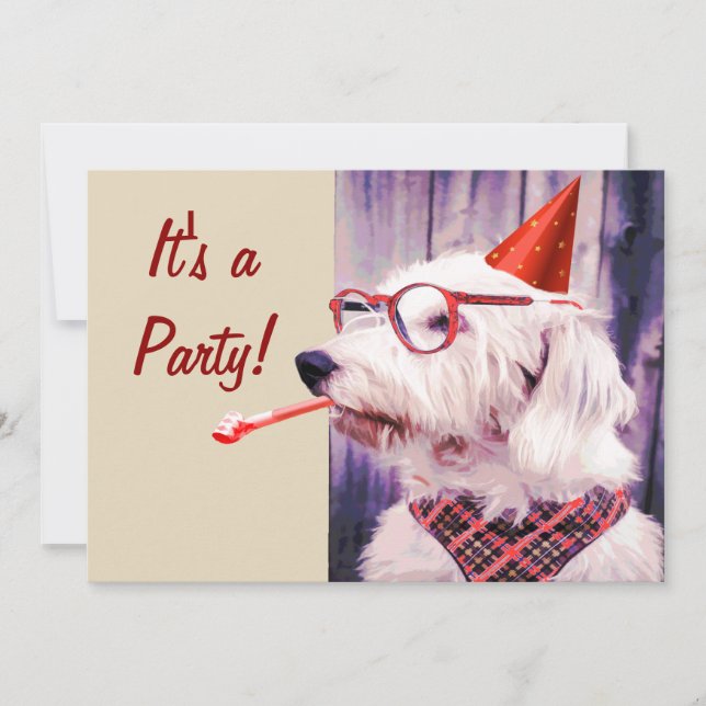Invitación Diversión feliz perro lindo celebrando anteojos de (Anverso)