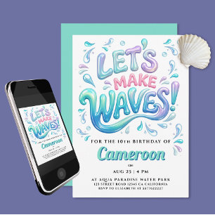 Invitación Diversión Fiesta de Surf Menta Morado Rosa Olas Sa