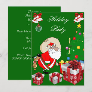 Invitación Diversión Fiesta Navideña Perro Santa Árbol