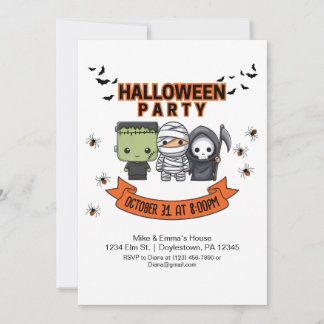 Invitación Diversión Frankenstein Momia Segador Niños Hallowe