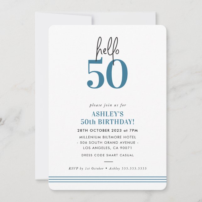 Invitación DIVERSIÓN hola 50 fiesta moderna de cumpleaños 50  (Anverso)