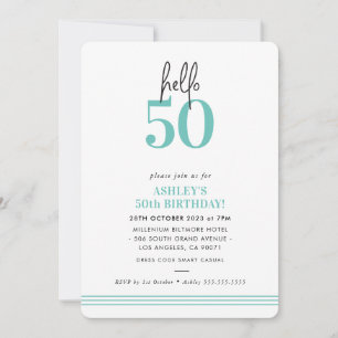 Invitación DIVERSIÓN hola 50 moderno cumpleaños número 50 fie