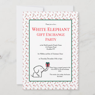Invitación Diversión Intercambio de Regalos Elefante Blanco F