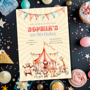 Invitación Diversión Lindo Cumpleaños de Niños de Circo Rojo