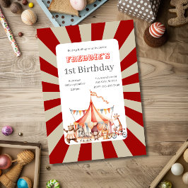 Invitación Diversión Lindo Cumpleaños de Niños de Circo Rojo