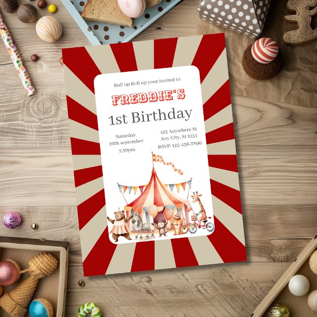Invitación Diversión Lindo Cumpleaños de Niños de Circo Rojo  (Subido por el creador)