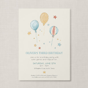 Invitación Diversión Mágica Cumpleaños Infantil Globo Vintage