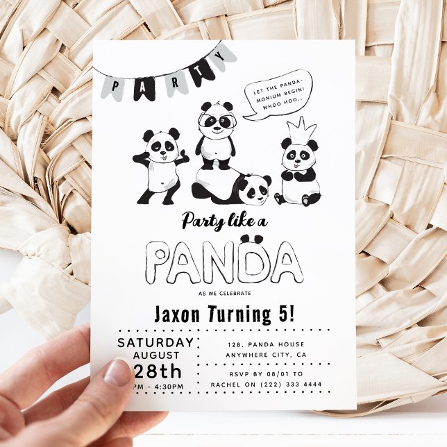 Invitación Diversión moderna 'Fiesta como una panda' Cumpleañ (Subido por el creador)