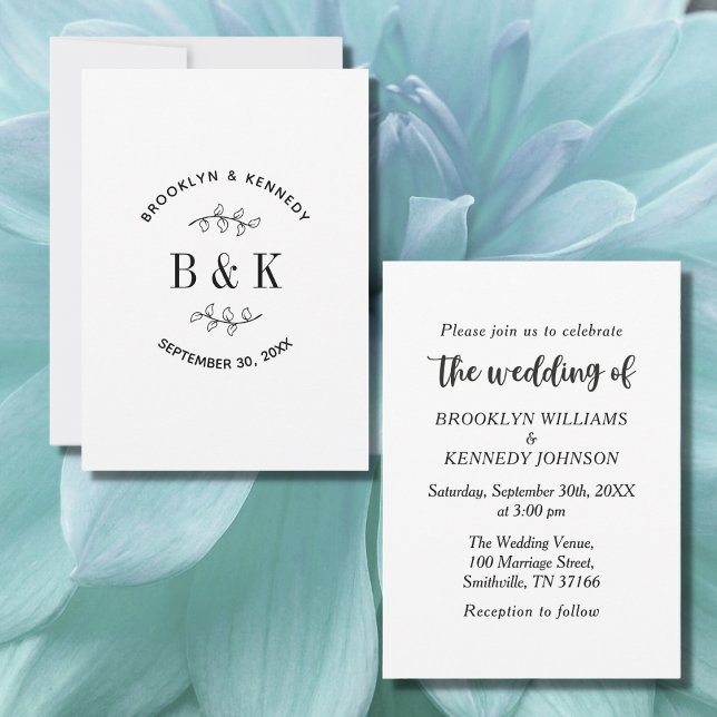 Invitación Diversión Monograma Boda Froral Frasco Nombre de l (Subido por el creador)