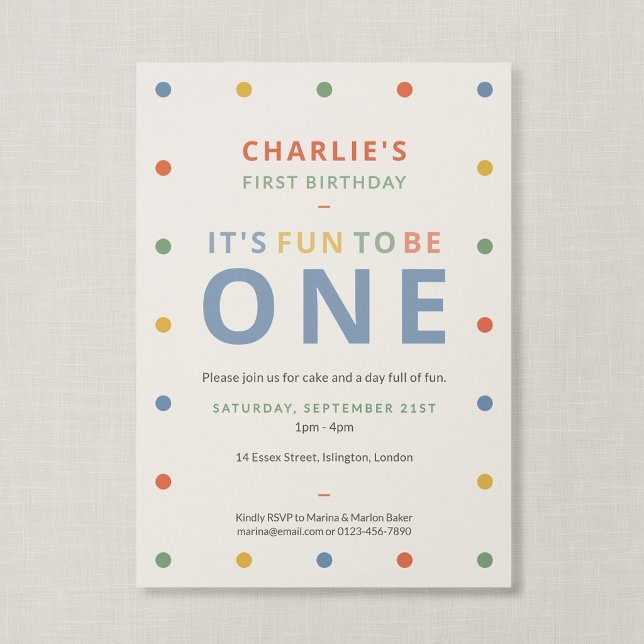 Invitación Diversión Para Ser Un Colorido Primer Cumpleaños S (Color Pop - It's Fun to Be One Birthday Invitation)