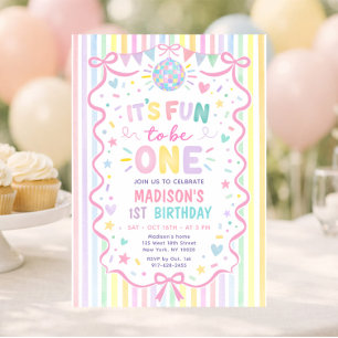 Invitación Diversión para ser una niña de rayas pastel cumple