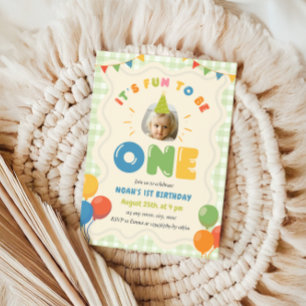 Invitación Diversión para ser uno Cumpleaños número 1 Foto Ve