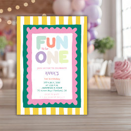 Invitación Diversión para ser uno Pastel Primera Fiesta de Cu