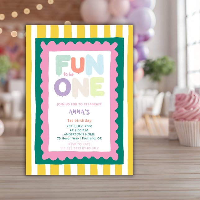 Invitación Diversión para ser uno Pastel Primera Fiesta de Cu (Subido por el creador)