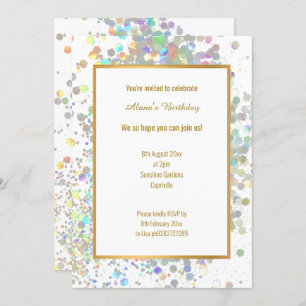 INVITACIÓN DIVERSIÓN PASTEL RAINBOW LUGAR HOLOGRÁFICO BLANCO