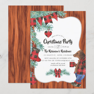 Invitación Diversión Plaid Búfalo Oso Leñador Fiesta de Navid