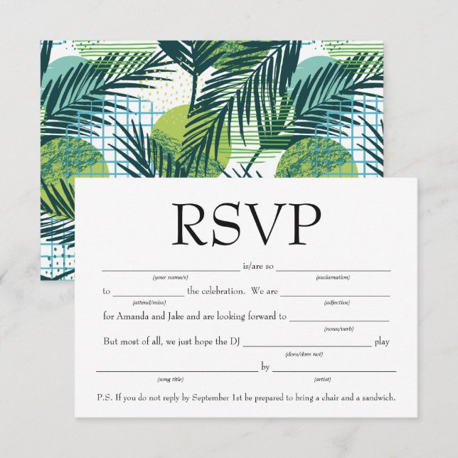 Invitación Diversión Rellene los espacios en blanco RSVP con  (Anverso / Reverso)
