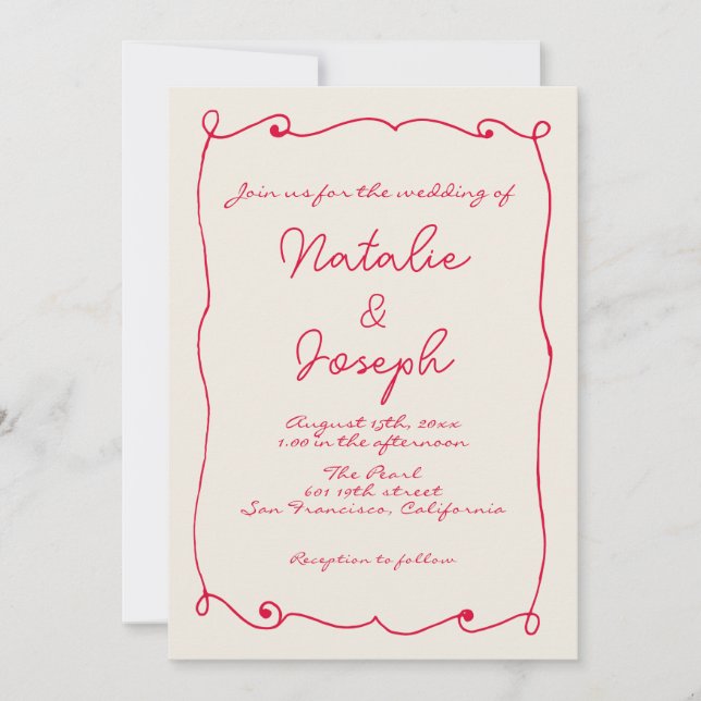 Invitación Diversión Retro Escrita A Mano Con Código QR Con B (Anverso)