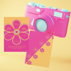 Invitación Diversión Retro Rosa y Amarillo Nuestra Boda