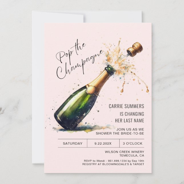 Invitación DIVERSIÓN Rosa Champagne Bridal Brunch Wedch (Anverso)