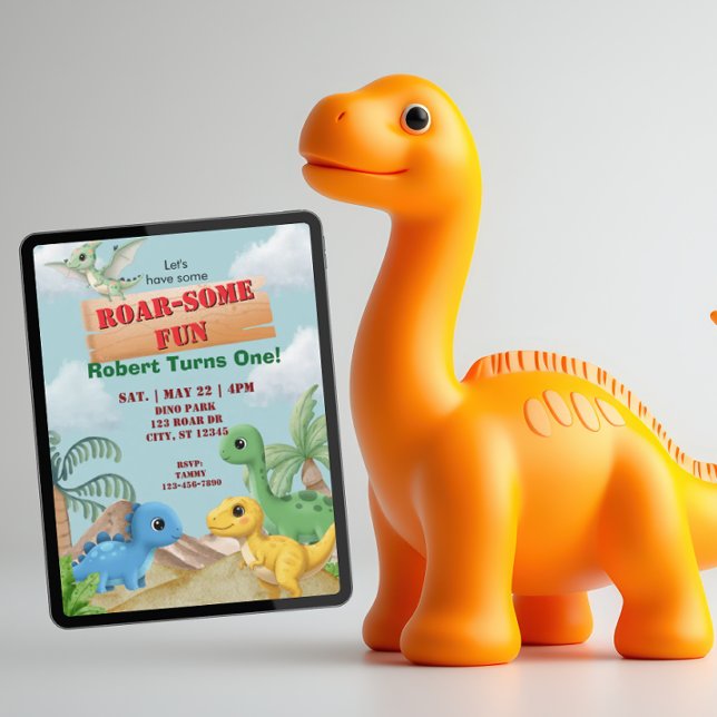 Invitación Diversión Rugiente, Cumpleaños 1 de Dino (Subido por el creador)