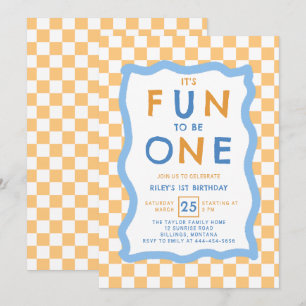 Invitación Diversión ser un chico tablero de ajedrez naranja